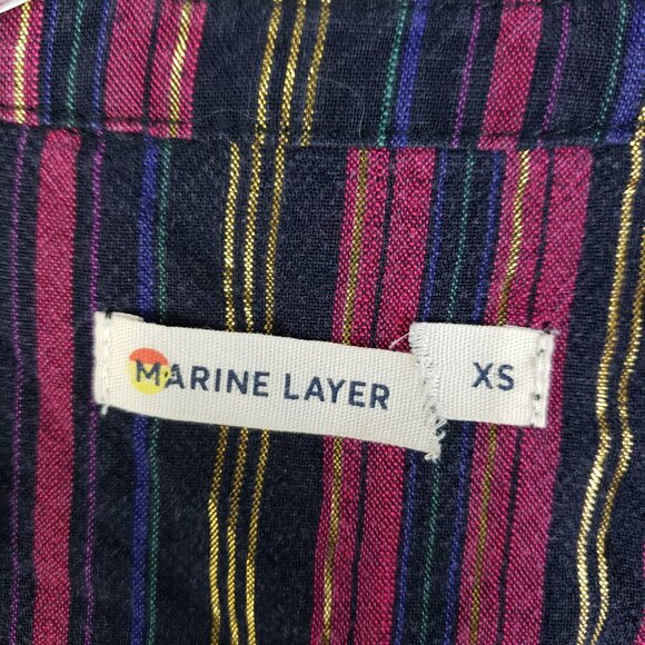 Marine Layer Jamie Blouse Top Banded Collar Popover Lurex Multi Stripe size XS - Picture 5 of 12